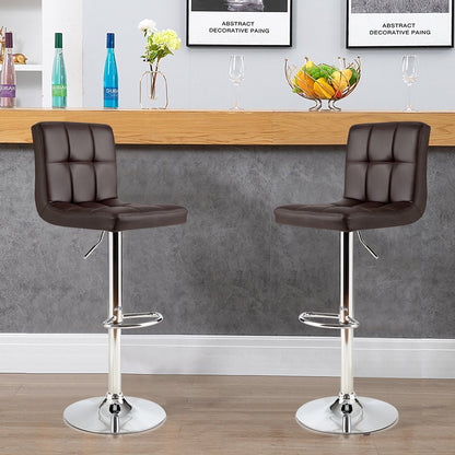 Set of 2 Square Swivel Adjustable PU Leather Bar Stools with Back and Footrest-Black