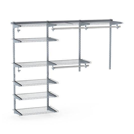 Adjustable Closet Organizer Kit with Shelves and Hanging Rods for 4 to 6 FT-Gray