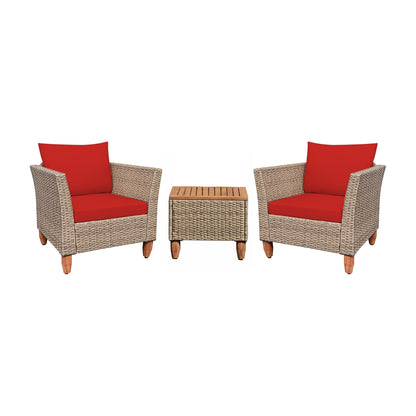 3 Pieces Patio Rattan Furniture Set with Washable Cushion for Yard Porch-Beige