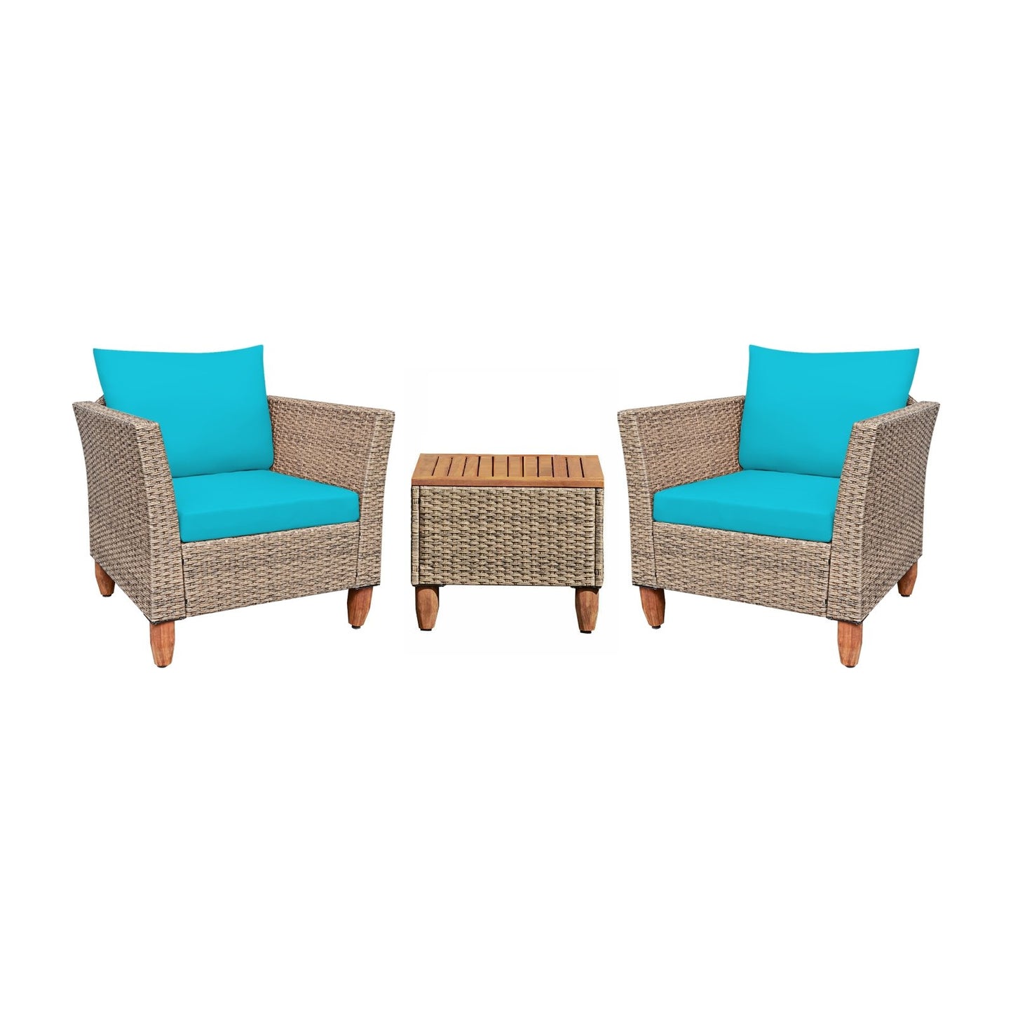 3 Pieces Patio Rattan Furniture Set with Washable Cushion for Yard Porch-Beige