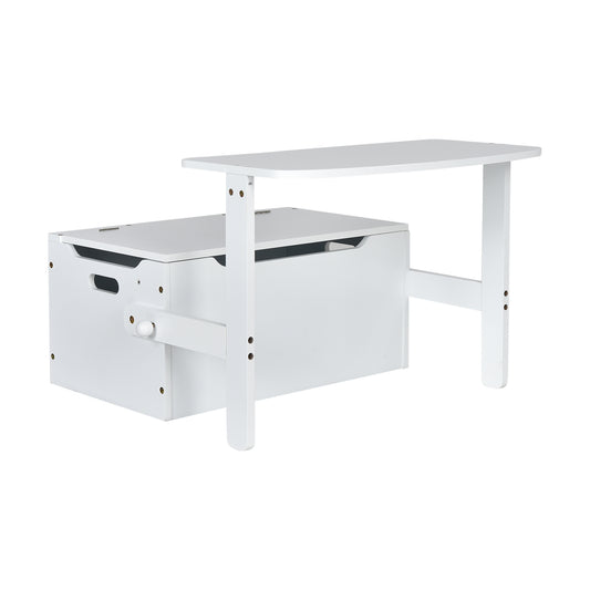 3-in-1 Kids Convertible Storage Bench Wood Activity Table and Chair Set-White