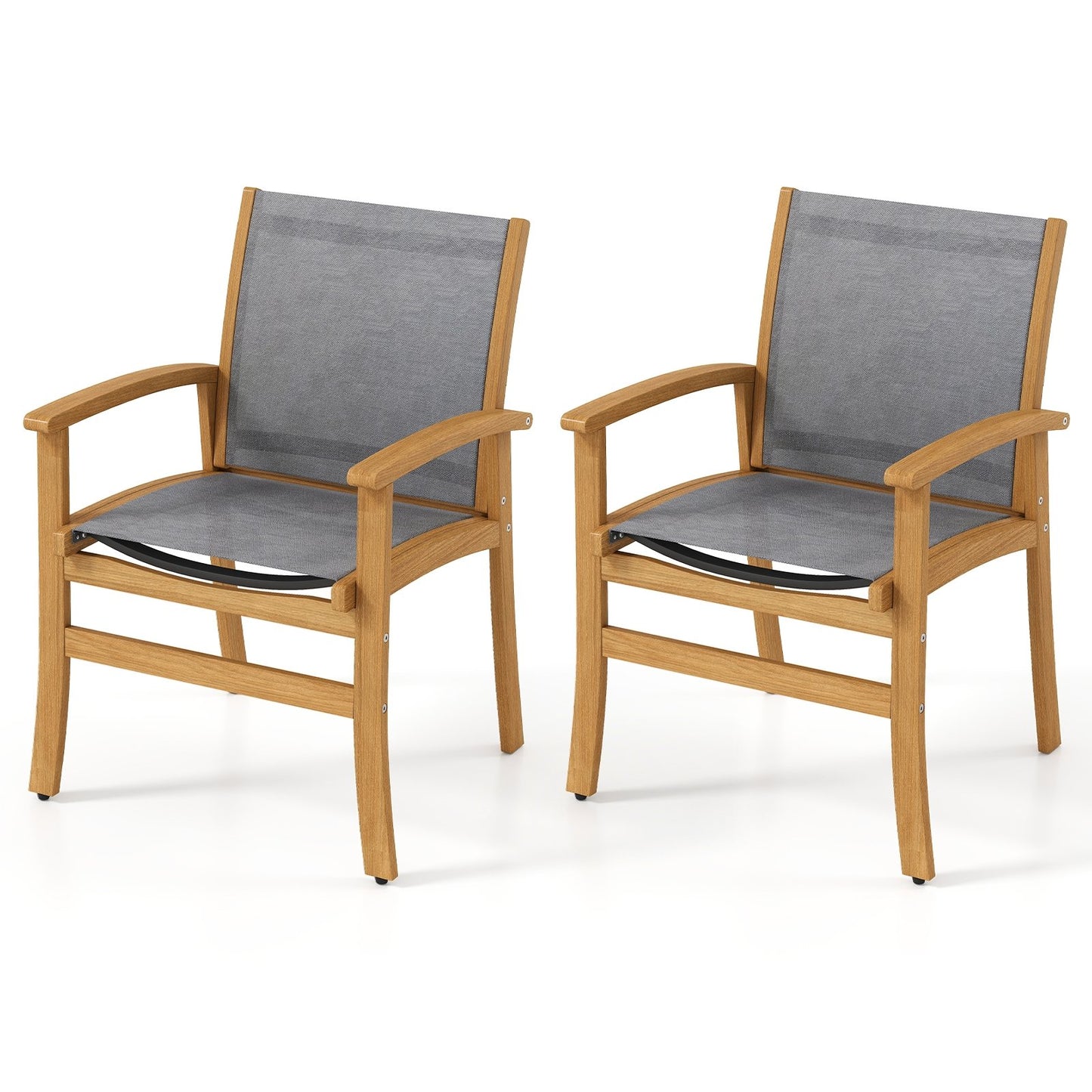 Set of 2 Patio Dining Chairs with Breathable Fabric and Acacia Wood Frame