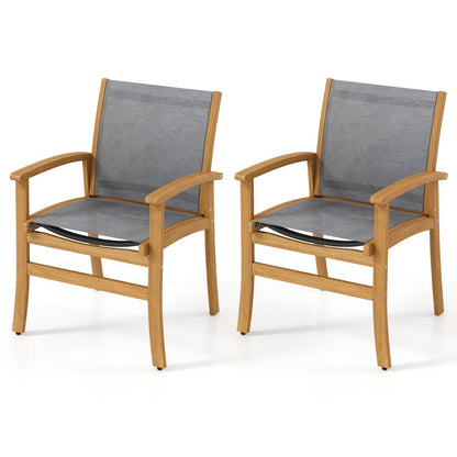 Set of 2 Patio Dining Chairs with Breathable Fabric and Acacia Wood Frame