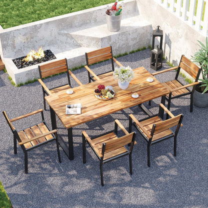 Outside Patio Dining Chair set of 6 with Acacia Armrest for Backyard Garden