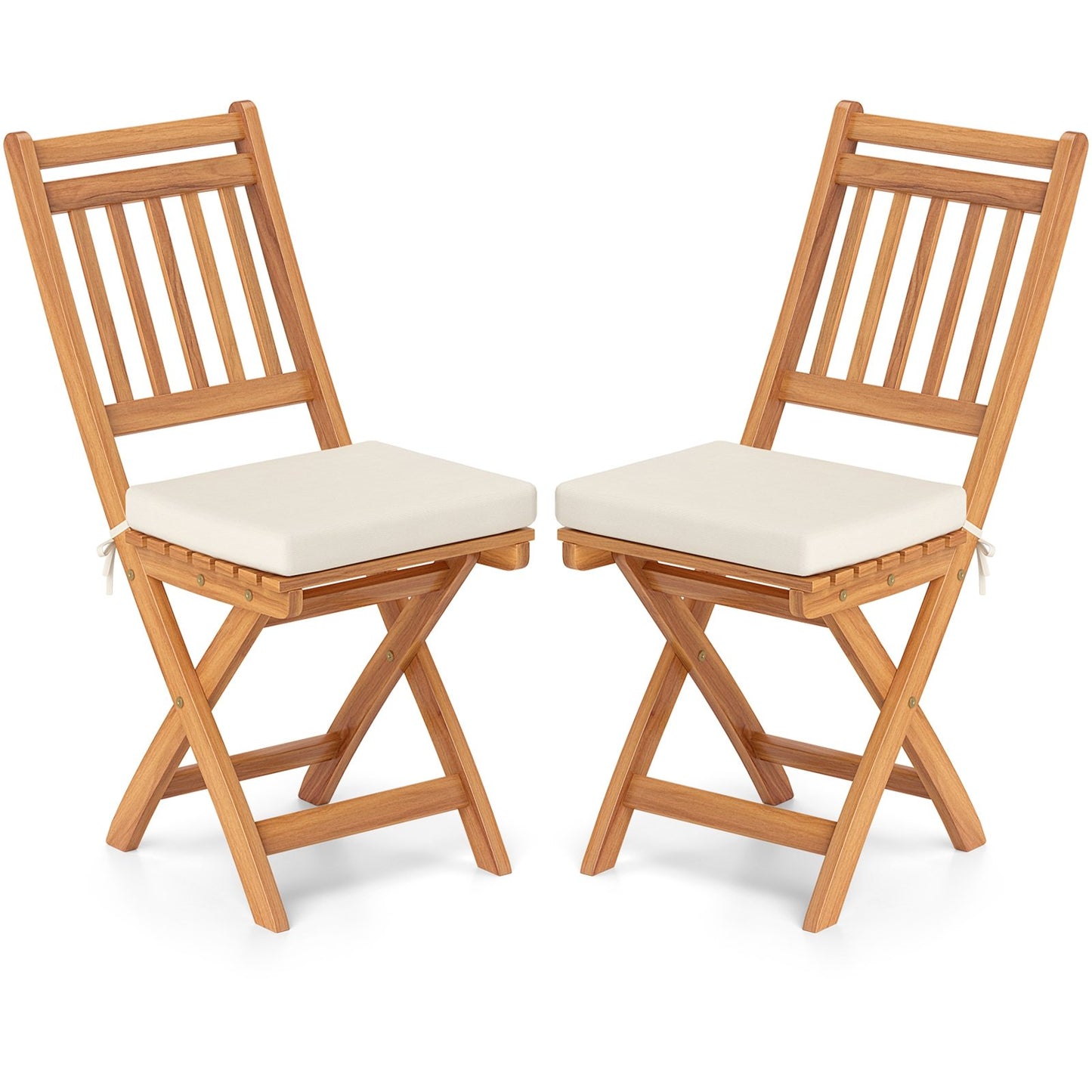 Patio Folding Chairs Set of 2 with Soft Seat Cushion-A