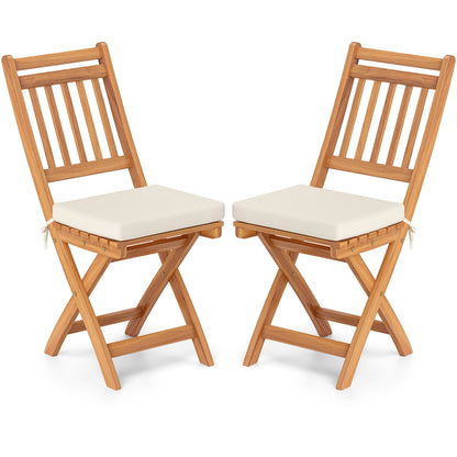 Set of two patio folding chairs with soft cushions, outdoor seating from Wilsons Home Store, ideal for patio dining and outdoor relaxation.