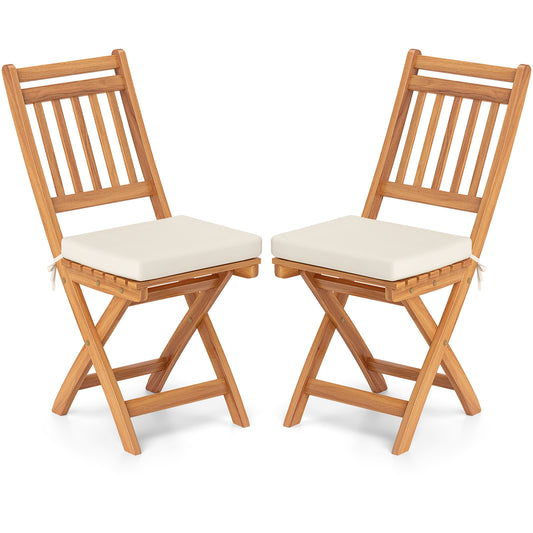 Patio Folding Chairs Set of 2 with Soft Seat Cushion-B