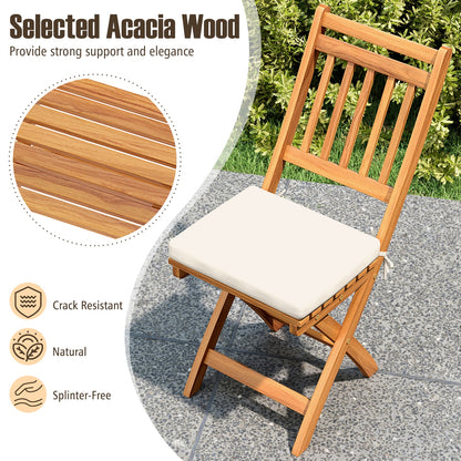 Set of 2 Wilsons Home Store patio folding chairs with soft seat cushions, perfect for outdoor dining and patio seating.