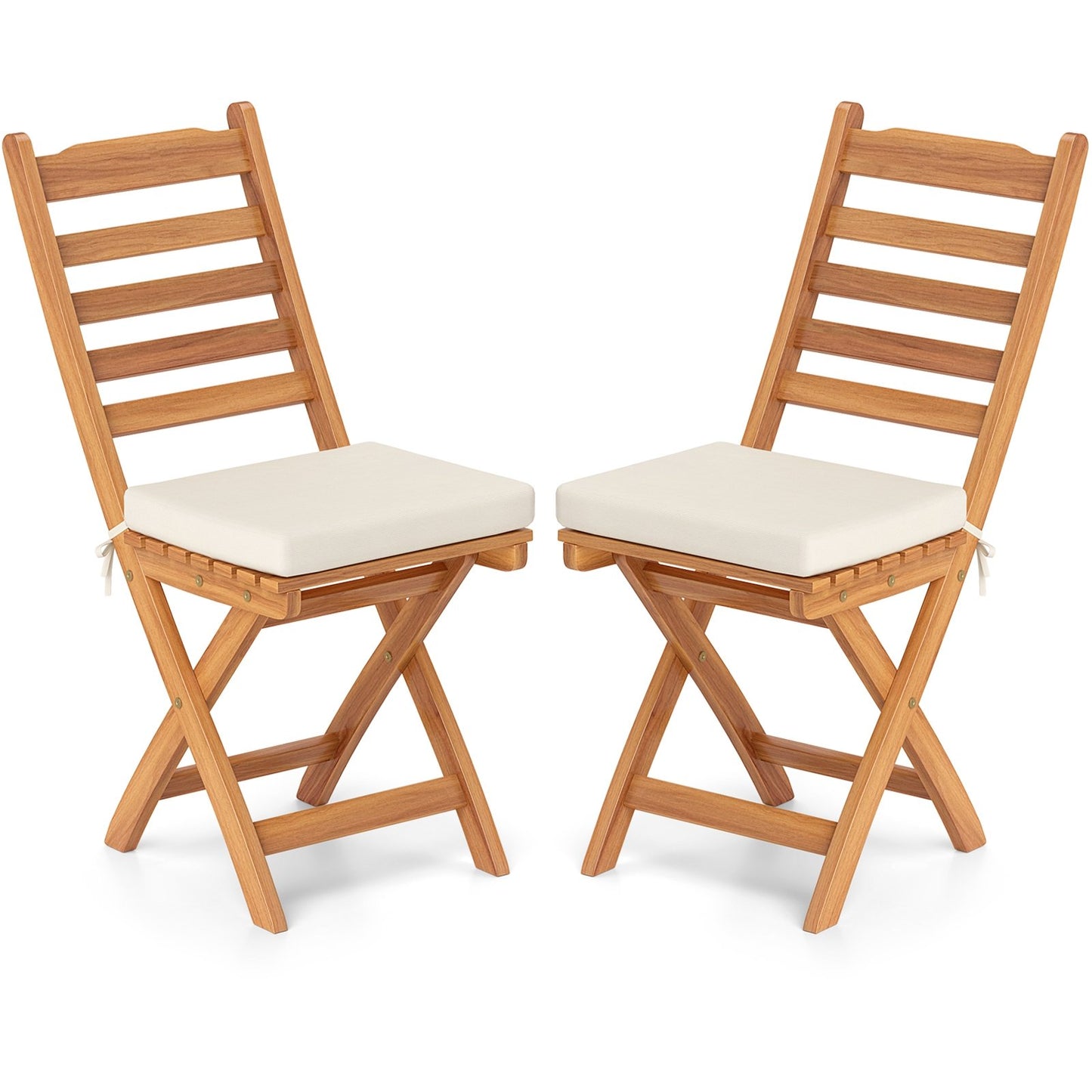 Patio Folding Chairs Set of 2 with Soft Seat Cushion-A