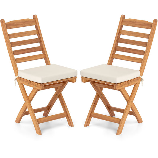 Patio Folding Chairs Set of 2 with Soft Seat Cushion-A