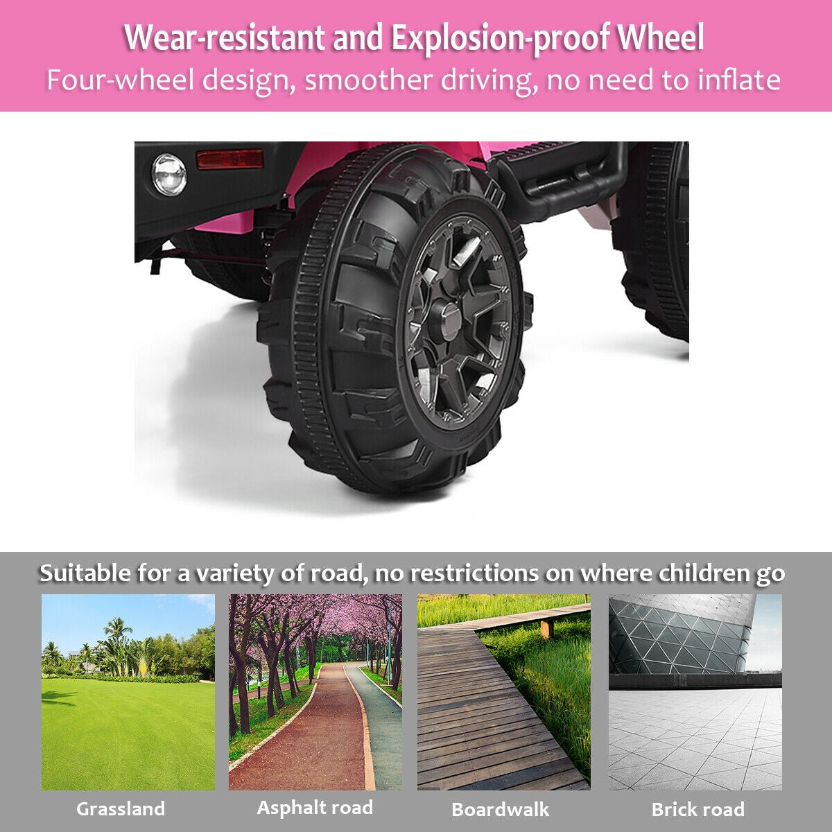 12V Kids Remote Control Riding Truck Car with LED Lights-Pink