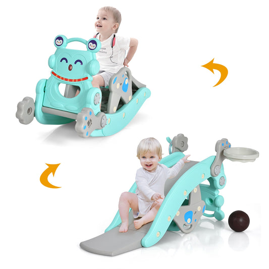 4-in-1 Rocking Horse and Slide Set for Kids-Blue