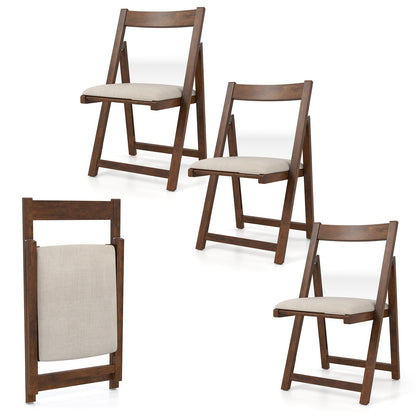 Folding Upholstered Dining Chair Set of 4 with Curved Backrest-Beige