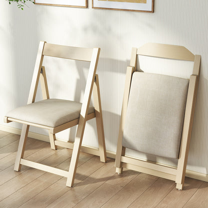 Folding Upholstered Dining Chair Set of 4 with Curved Backrest-Beige