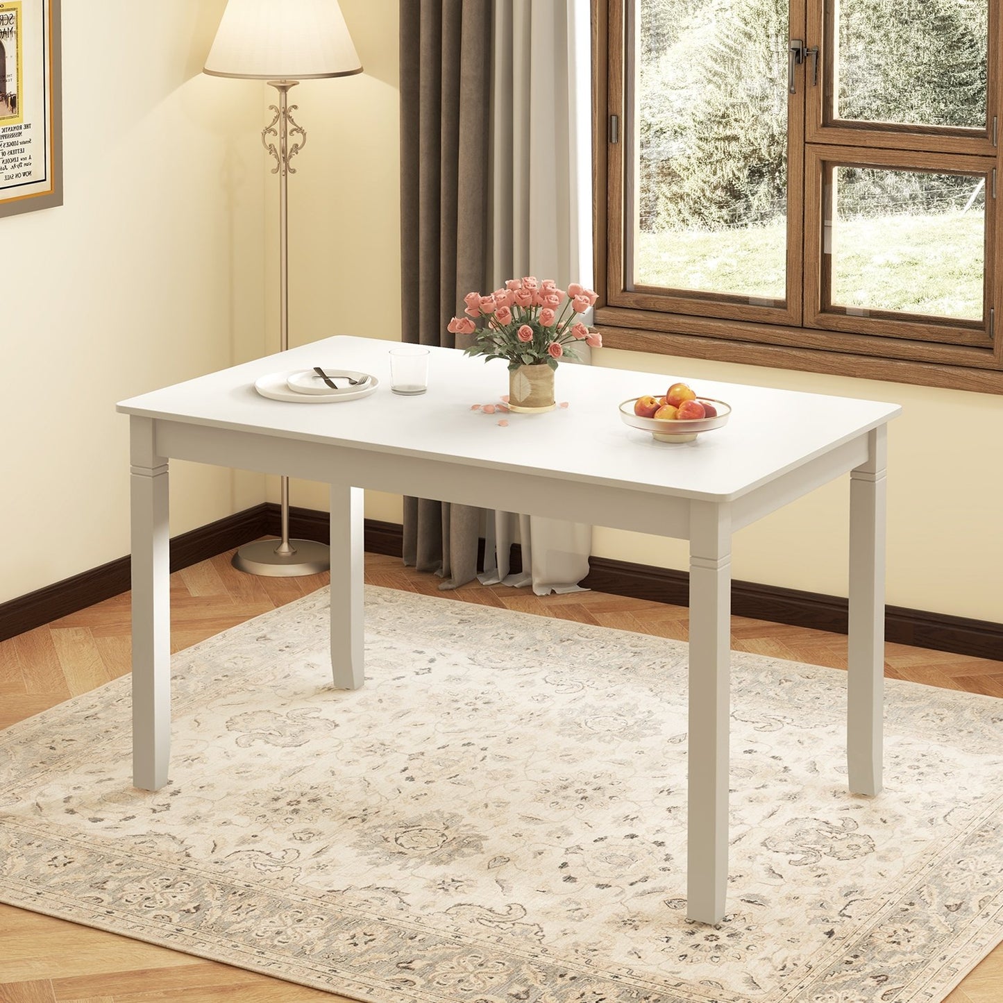 48-Inch Wooden Dining Table for 4 People Rectangular Kitchen Table with Rubber Wood Legs-Black