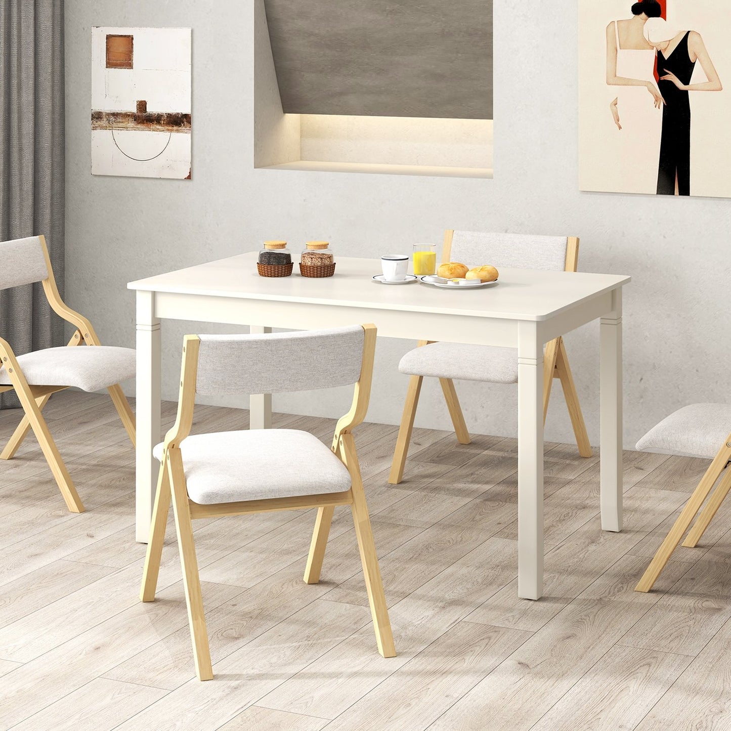 48-Inch Wooden Dining Table for 4 People Rectangular Kitchen Table with Rubber Wood Legs-Black