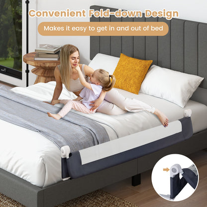 60-Inch Foldable Bed Rail Swing Down Baby Bed Guard Rail with Adjustable Safety Strap-Grey