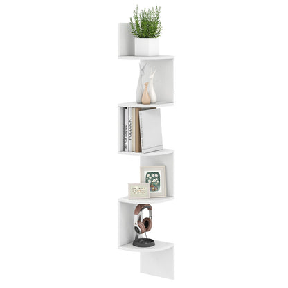 5-Tier Corner Shelf Floating Bookshelf Wall Mounted Storage Organizer-Oak