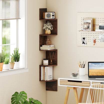 5-Tier Corner Shelf Floating Bookshelf Wall Mounted Storage Organizer-Oak