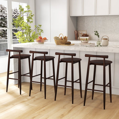 Wooden Bar Chair Set of 2 with Backrest and Footrest for Home Restaurant Cafe-Brown