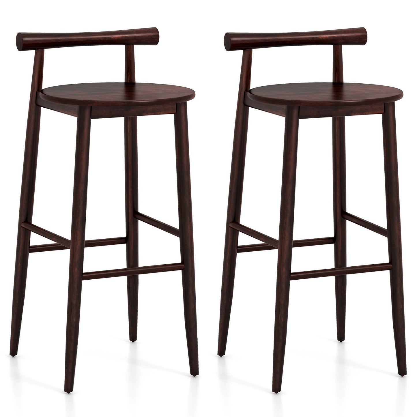 Wooden Bar Chair Set of 2 with Backrest and Footrest for Home Restaurant Cafe-Brown