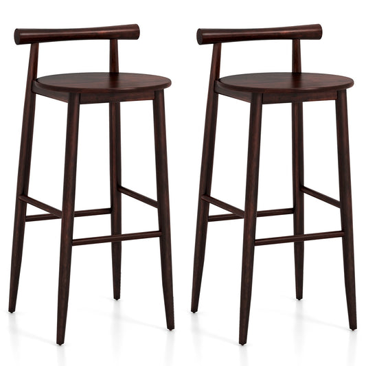 Wooden Bar Chair Set of 2 with Backrest and Footrest for Home Restaurant Cafe-Brown