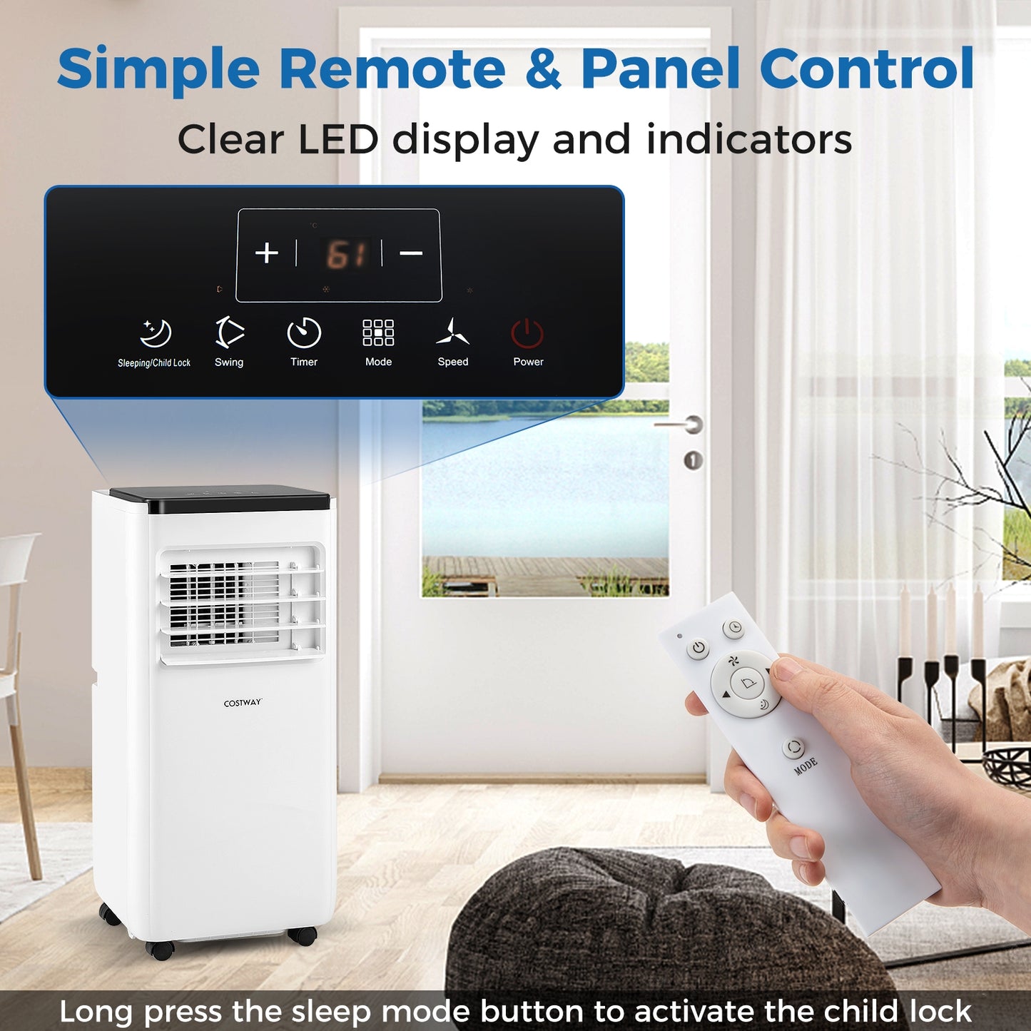 8000/10000 BTU Portable Air Conditioner with Remote Control Cools up to 250/350 Sq.Ft-10000 BTU