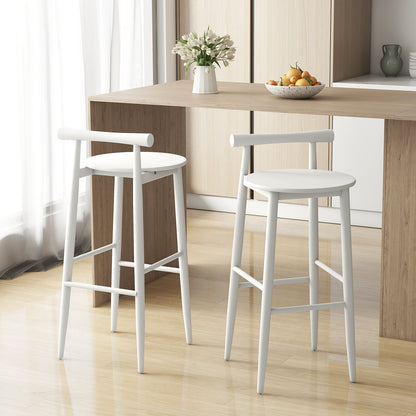Wooden Bar Chair Set of 2 with Backrest and Footrest for Home Restaurant Cafe-White