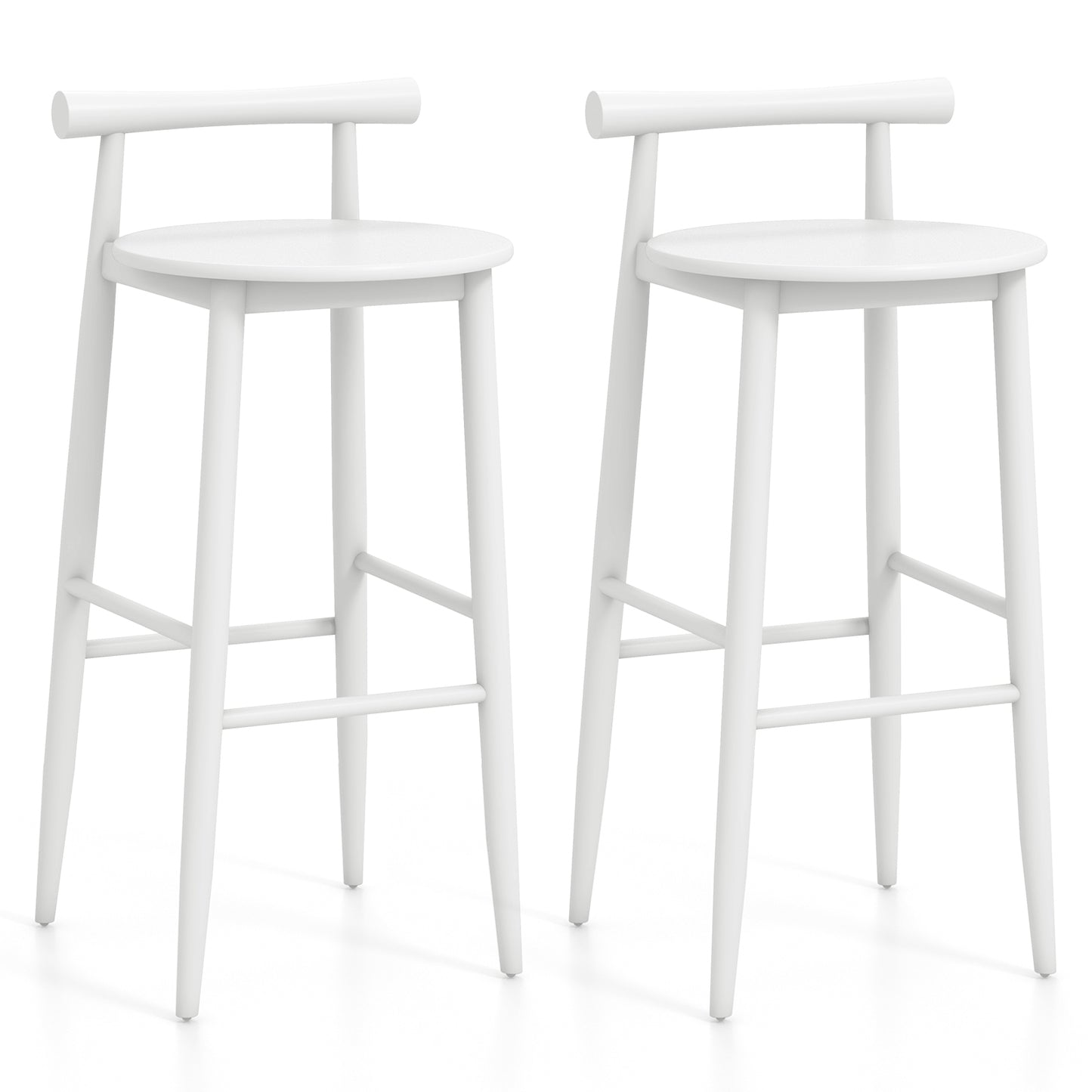 Wooden Bar Chair Set of 2 with Backrest and Footrest for Home Restaurant Cafe-White