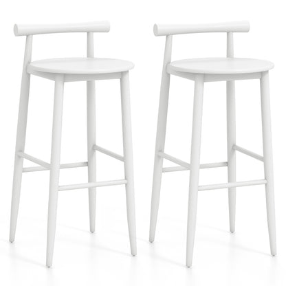 Wooden Bar Chair Set of 2 with Backrest and Footrest for Home Restaurant Cafe-White