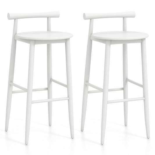 Wooden Bar Chair Set of 2 with Backrest and Footrest for Home Restaurant Cafe-White
