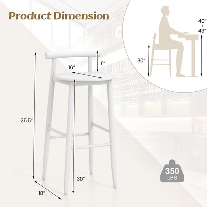 Wooden Bar Chair Set of 2 with Backrest and Footrest for Home Restaurant Cafe-White