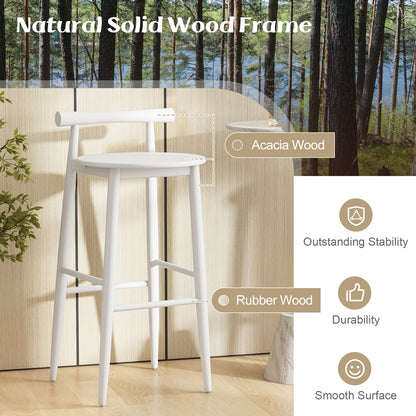 Wooden Bar Chair Set of 2 with Backrest and Footrest for Home Restaurant Cafe-White