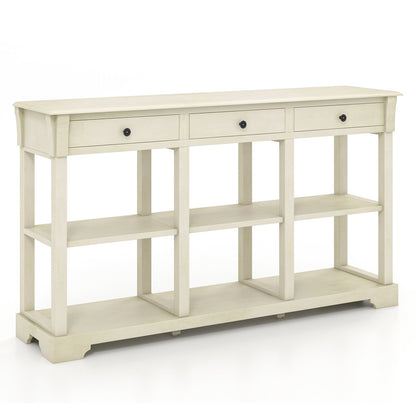 58 Inch Retro Console Table with 3 Drawers and Open Shelves Rectangular Entryway Table-Blue