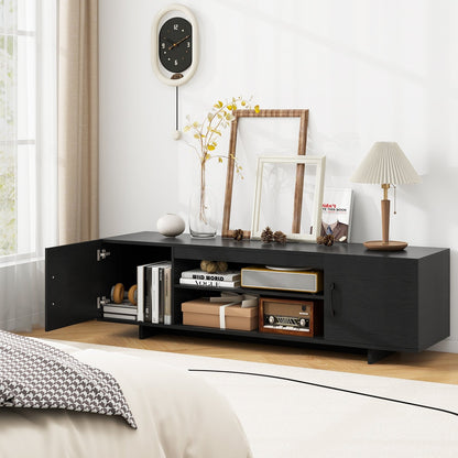 TV Stand with Power Outlet and 2 Cable Holes for 65 Inch TVs-Black