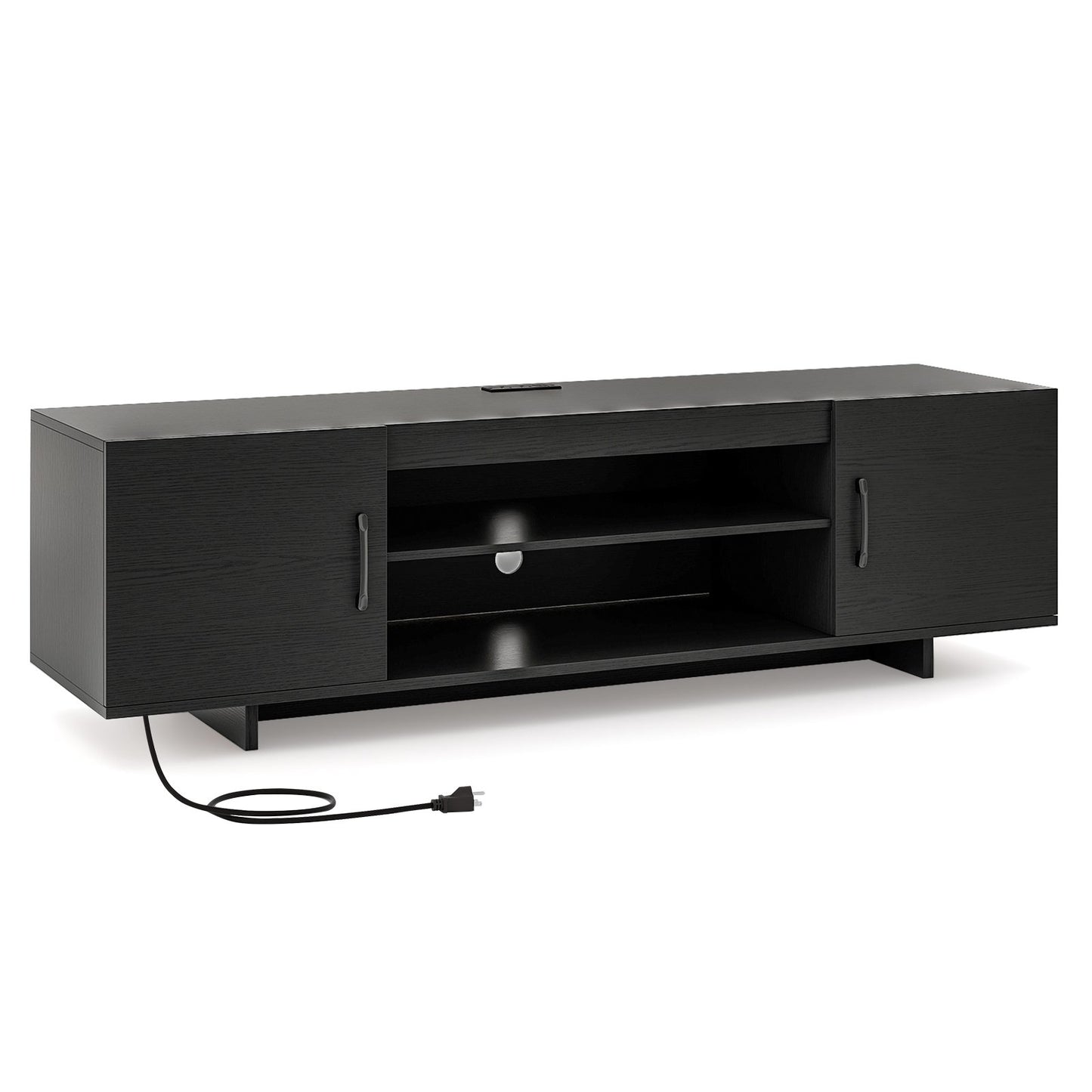 TV Stand with Power Outlet and 2 Cable Holes for 65 Inch TVs-Black