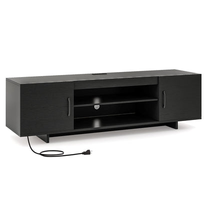 TV Stand with Power Outlet and 2 Cable Holes for 65 Inch TVs-Black
