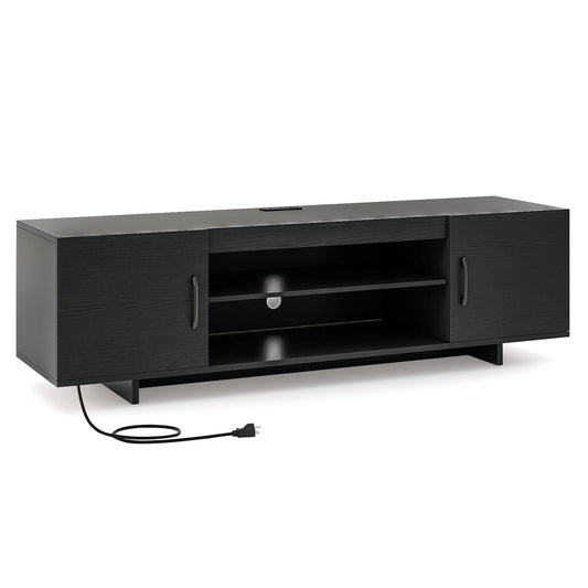TV Stand with Power Outlet and 2 Cable Holes for 65 Inch TVs-Black