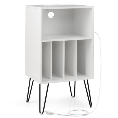 Record Player Stand with Charging Station for Living Room Bedroom-Black