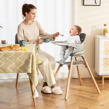 6 in 1 Convertible Highchair with Safety Harness and Removable Tray-Gray