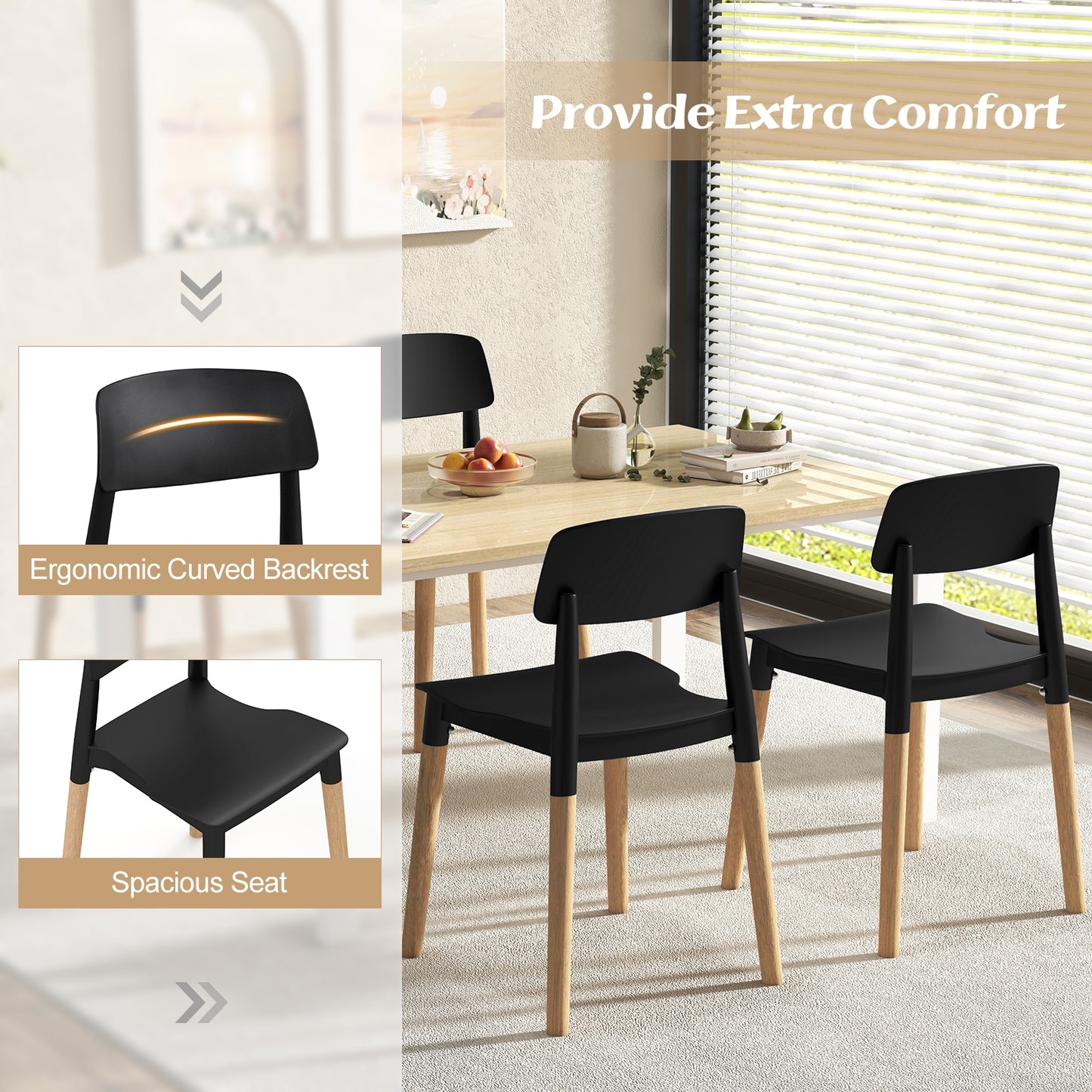 Modern Dining Side Chairs Set of 4 with Ergonomic Backrest for Dining Room-Black