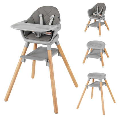 6 in 1 Convertible Highchair with Safety Harness and Removable Tray-Gray