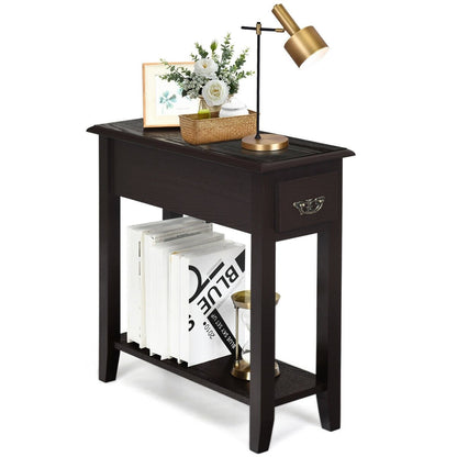 2 Tier End Bedside Sofa Side Table Narrow Nightstand-Black