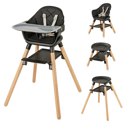 6 in 1 Convertible Highchair with Safety Harness and Removable Tray-Black