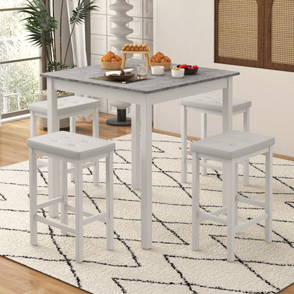 5 Pieces Bar Table Set Counter-Height Dining Table and 4 Bar Stools-Brown
