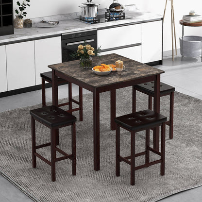 5 Pieces Bar Table Set Counter-Height Dining Table and 4 Bar Stools-Brown