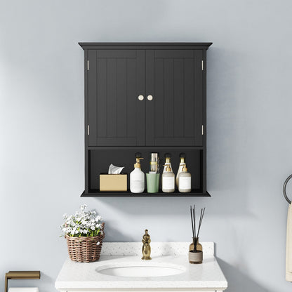 Wall Mount Bathroom Cabinet Storage Organizer with Doors and Shelves-Black