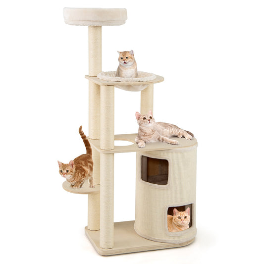 60 Inches Tall Cat Tree with 2-Story Condo and Sisal Scratching Posts-Natural