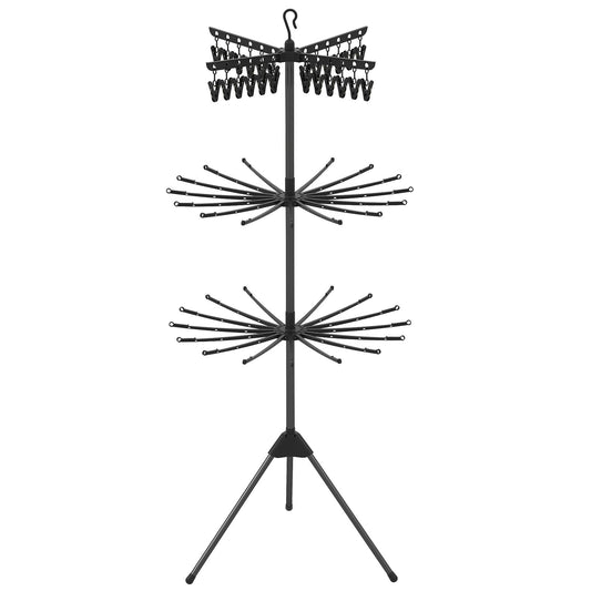 3-Tier Tripod Freestanding Folding Clothes Drying Rack with 24 Clips-Black