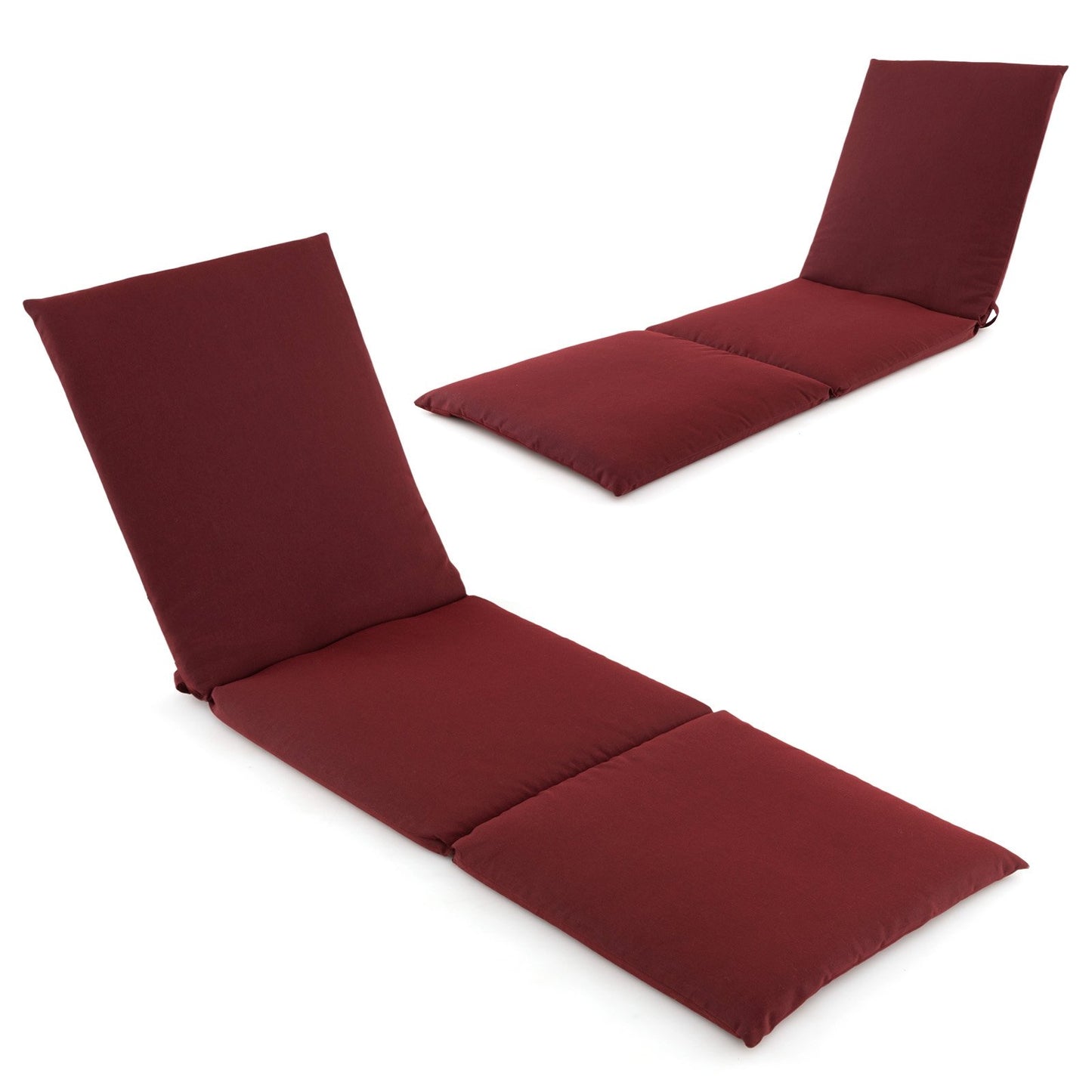 Outdoor Chaise Lounge Cushion Patio Furniture Folding Pad with Fixing Straps-Beige